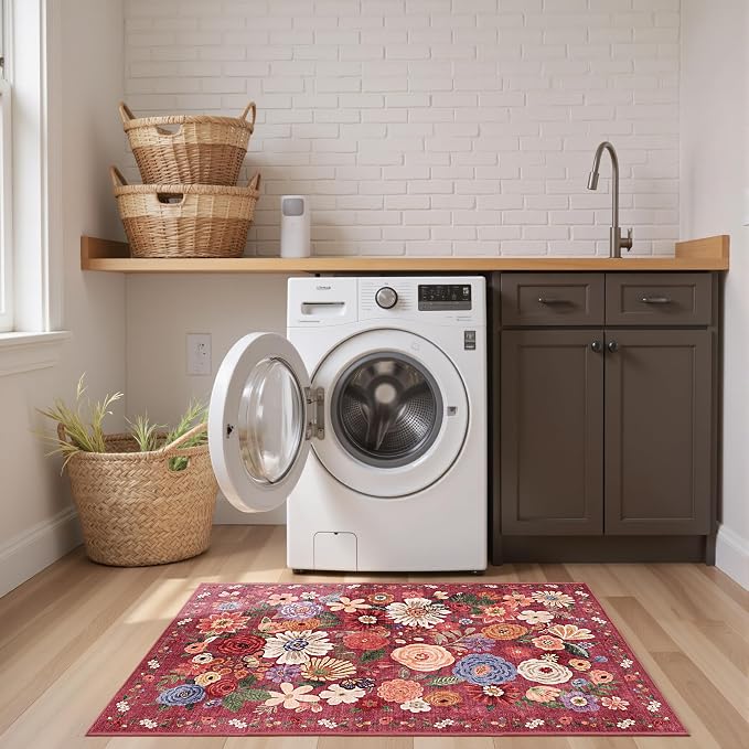 Red Floral Hallway Runner Rug 2x5 - Image 4