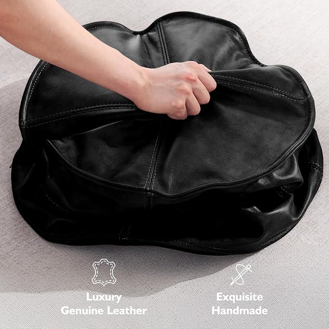 Leather Ottoman, Handmade Stuffed Square Ottoman, Genuine Leather Pouf - Image 8