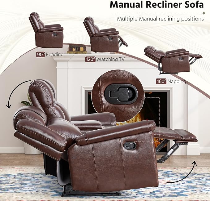 ANJ Geniune Leather Manual Loveseat Recliner Sofa Set of 2 - Image 4