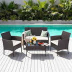 FDW | 4-Piece Patio Furniture Set | Brown | Outdoor Wicker Furniture - Image 3