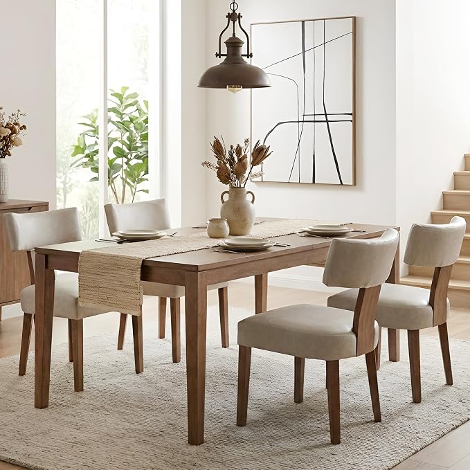 HNY Mid Century Modern Dining Chairs Set of 4, Farmhouse PU Leather Upholstered - Image 7