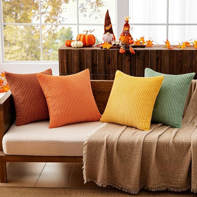 MIULEE Fall Decorative Throw Pillow Covers Yellow Rust Green 20x20 | Set of 4 - Image 2