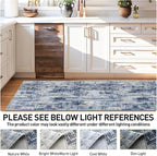2'6''x8' Runner Rugs Washable Rug: Modern Abstract Hallway Blue Gold Carpet | - Image 2