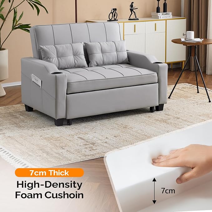 VINGLI Light Grey Futon Sofa Bed Convertible Loveseat Sleeper Couch, Faux - Image 6