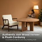 Mid-Century Modern Living Room Set – 31.5" Round Rustic Ash Wood Coffee Table & - Image 2