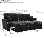 L Shaped Sectional Couch with Storage and Pull Out Bed, 3 Seater Sleeper Sofas - Image 4