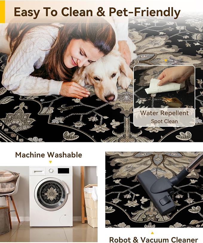 RELEANY Washable Area Rug, Round 10ft, Water Repellent, Pet Friendly, Vintage - Image 5