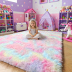 Amdrebio Rainbow Unicorn Pastel Fluffy Small Area Rug 3x5 - Image 5