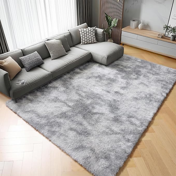 6x9 Area Rugs for Living Room, Large Tie-Dyed Light Grey Fluffy Shag Rug for - Image 6