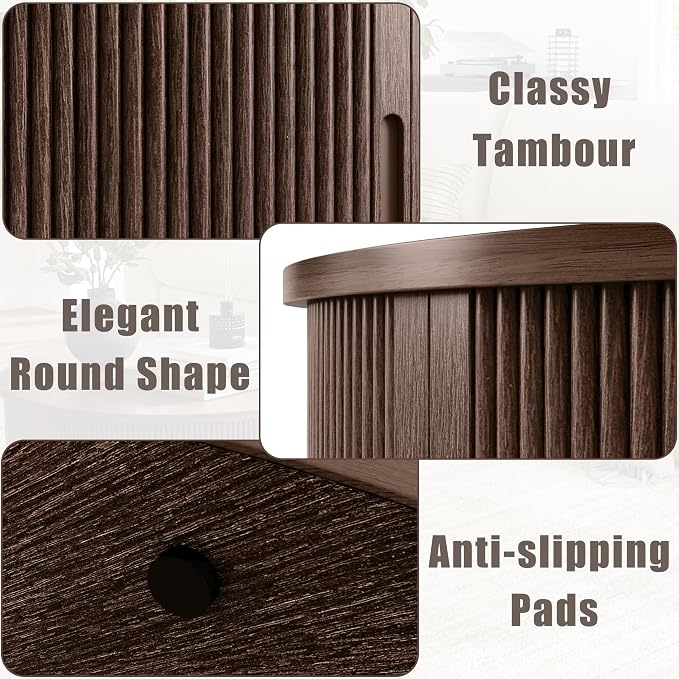 LINSY HOME Round Coffee Table, 31.5" Drum Coffee Table - Image 6