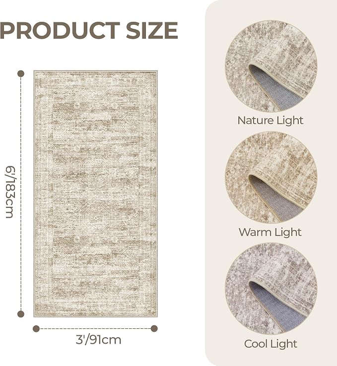 3x6 Runner Rug Non Slip, Washable Hallway Runner Rug, Nursery Room, Soft Runner - Image 2