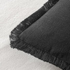 MIULEE Boho Linen Fringe Decorative Throw Pillow Covers Black 18x18 | Set of 2 - Image 3