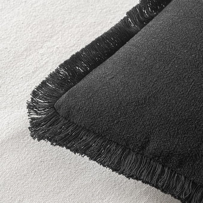 MIULEE Boho Linen Fringe Decorative Throw Pillow Covers Black 20x20 | Set of 2 - Image 3