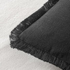 MIULEE Boho Linen Fringe Decorative Euro Throw Pillow Covers Black 22x22 | Set - Image 3