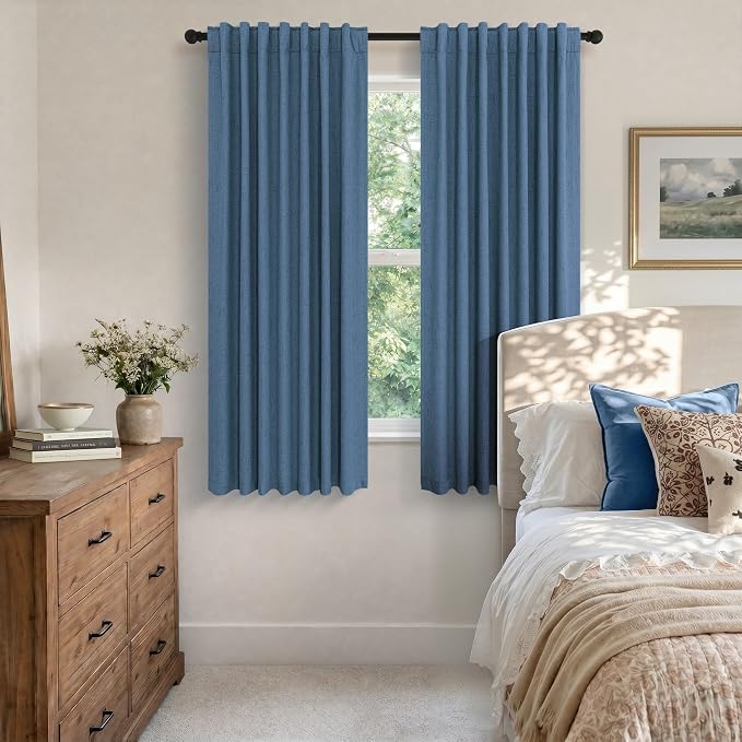 Denim Blue Living Room Black Out Curtains 63 Inch Long Insulated Thermal - Image 3