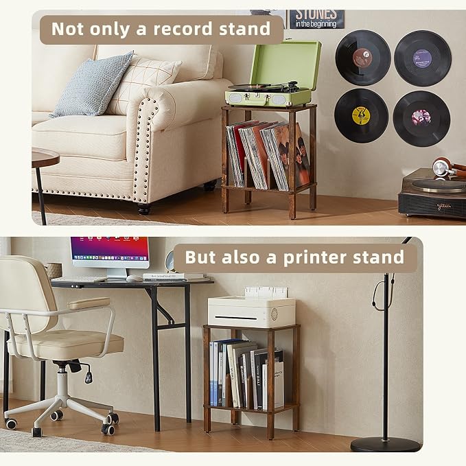 LELELINKY 2-Tier Bamboo Record Player Stand Set of 2 - Image 7