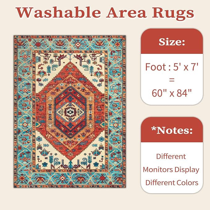 SERISSA 5x7 Washable Non Slip Boho Area Rug - Image 6