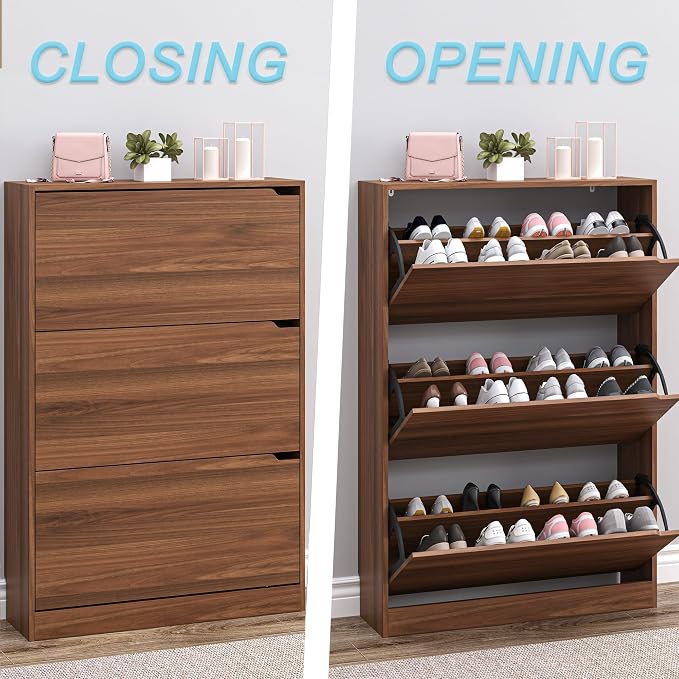 BORNOON Shoe Cabinet with 3 Flip Drawers, Slim Narrow Shoe Storage Cabinet - Image 5