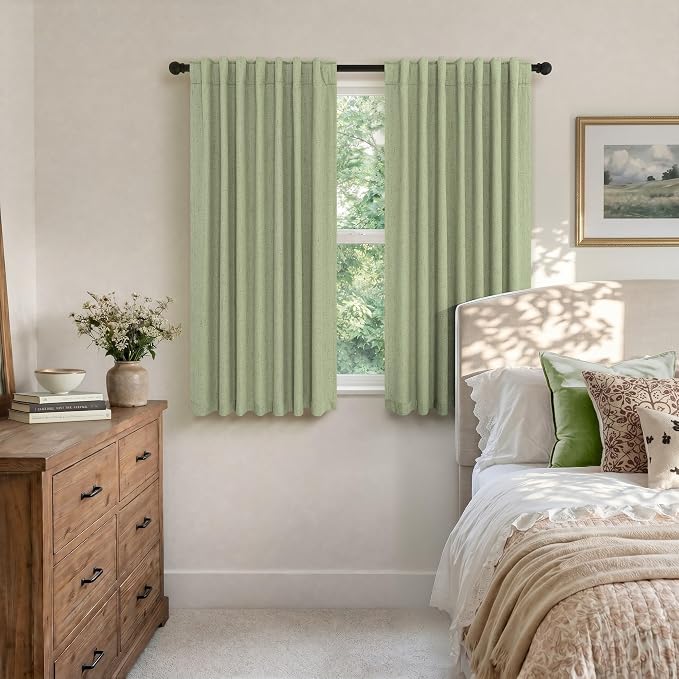 Light Sage Blackout Curtains for Bedroom Aesthetic 54 Inch Long 2 Panel Thermal - Image 3