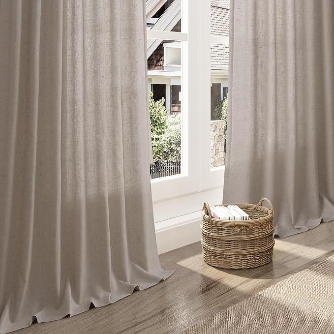 Stone Beige Linen Curtains for Living Room 120 Inches Long Light Filtering Semi - Image 5