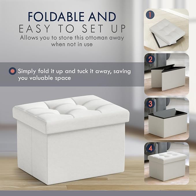 Ornavo Home Small Storage Ottoman, Foldable Collapsible Rectangle Linen Ottoman - Image 3