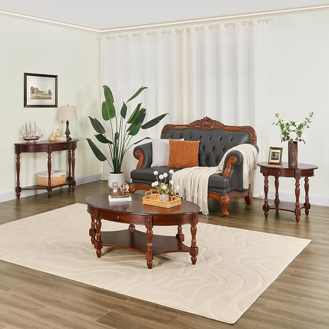 LEEMTORIG Oval Round End Table, 2-Tier Cherry Wood End Table Solid Wood Side - Image 6
