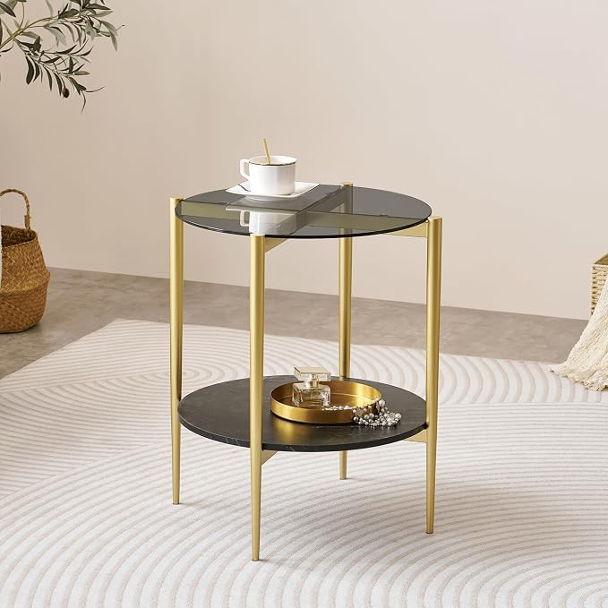 LumFurn Round Glass End Table, Mid-Century Modern Design Sofa Table - Image 3