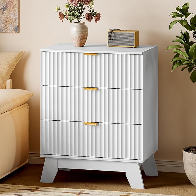 BORNOON Fluted 3 Drawer Dresser, 30.3" Tall Compact Modern Boho Chest of Drawers by BORNOON