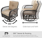 3 Pieces Patio Furniture Set, Outdoor Swivel Glider Rocker, Wicker Patio Bistro - Image 3