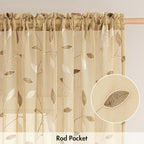 MIULEE Khaki Sheer Curtains 2 Panels Embroidered Leaf Patterned, W52 x L96 | - Image 6