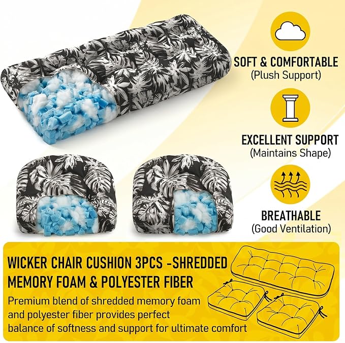 1 MIDDLE ONE Wicker Chair Cushions 3 Pieces Set - Image 3