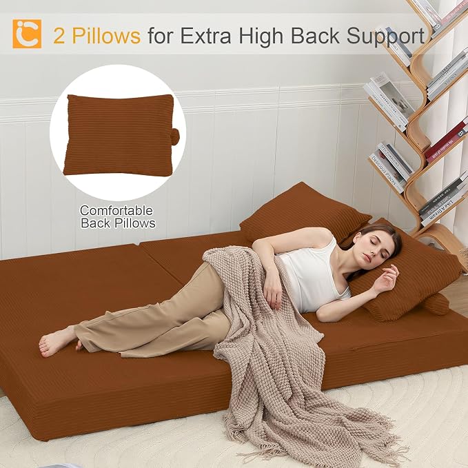 COMAX Convertible Sofa Bed, Folding Floor Couch Corduroy Fold Out Couch Bed - Image 5