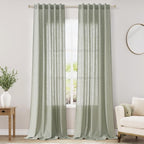 Sage Green Linen Textured 96 Inch Curtains 2 Panel Set Back Tab Rod Pocket by Nanspring