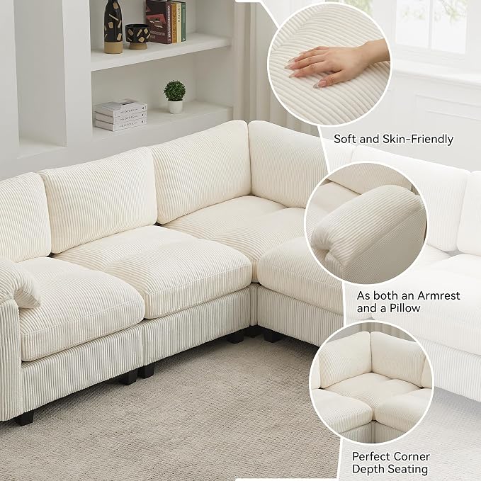 87'' V-Shaped Sectional Sofa Couch, 5-Seater Modular Couches - Image 3