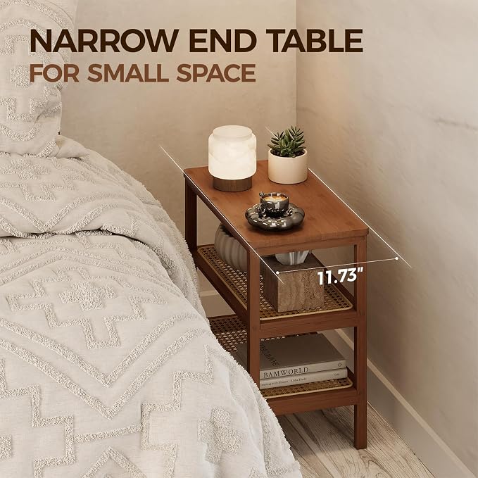 Rattan Side Table Mid Century Modern End Table 3-Tier - Image 3
