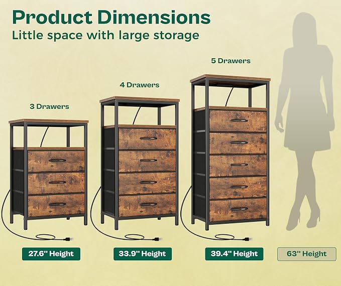 Huuger Night Stand with Charging Station, 4 Drawer Dresser - Image 5