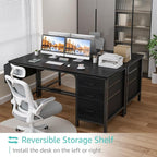Lufeiya Computer Desk with Fabric File Drawers Cabinet, 55 Inch Reversible Home - Image 4