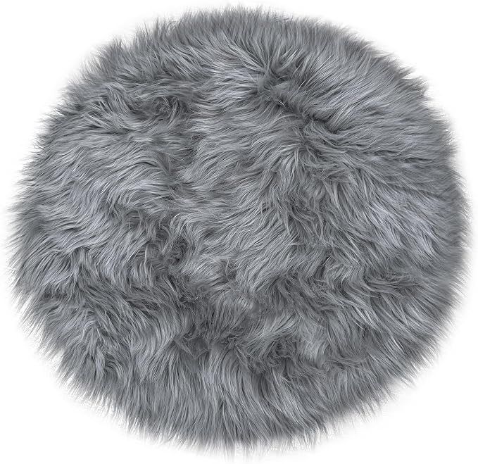 15.7 Inch Grey Mini Round Faux Fur Sheepskin Rugs Small Fluffy Circle Rug - Image 3
