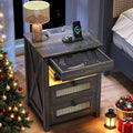 Night Stand with Gun Drawer, Bedside Table with Charger Station & LED Human by ACTKISS