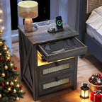 Night Stand with Gun Drawer, Bedside Table with Charger Station & LED Human by ACTKISS