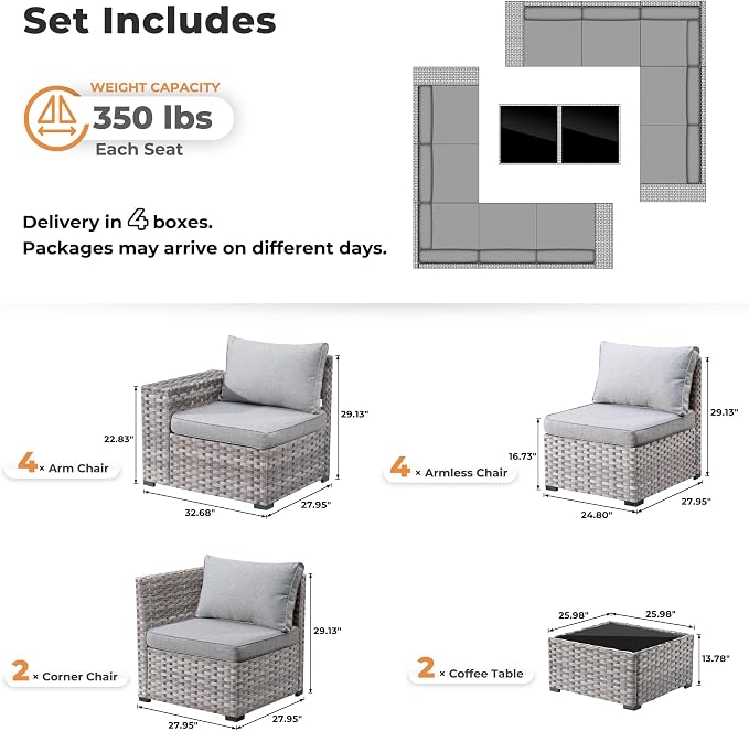 ovios 12 Pieces Patio Furniture Set, Outdoor Wicker Sectional Sofa - Image 8