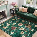 RELEANY Floral Washable 3x5 Area Rugs DarkGreen | Flower Carpet Print Boho Cute - Image 2