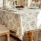 VClife Shabby Chic Pink White Floral Printed Tablecloth by VCLIFE