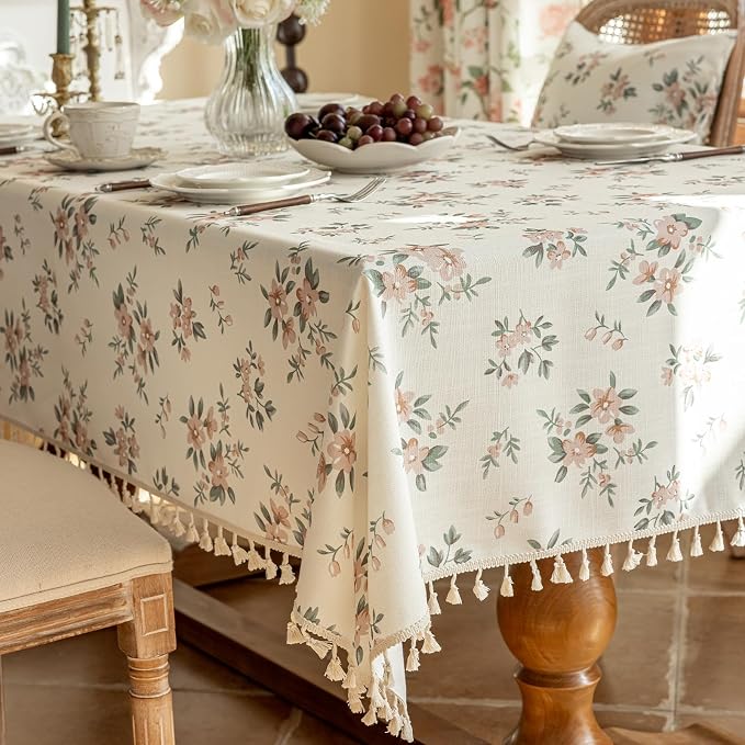 VClife Shabby Chic Pink White Floral Printed Tablecloth by VCLIFE