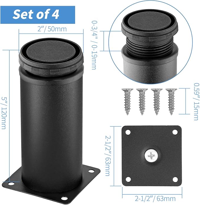 5 Inch Metal Furniture Legs Stainless Steel Adjustable Legs Black Metal Legs - Image 4