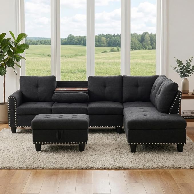 97.5" L Shaped Couch Set Linen, Modular Sectional Couches by Topcomfy