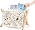 Mkono Macrame Magazine Rack Boho Storage Holder Standing Basket - Image 5