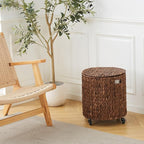 Wimarsbon Round Pouf Ottomans, Handwoven Natural Water Hyacinth Seagrass Pouffe - Image 6