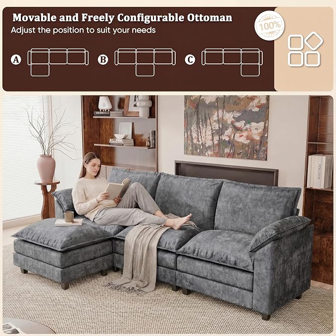 JUMMICO 118.9" Modular Sectional Cloud Couch 3-Seat Sofa Set - Image 4