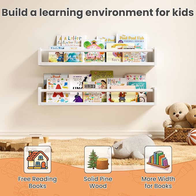 upsimples 2 Pack Nursery Book Shelves, 23.6 Inch Floating Bookshelves - Image 4